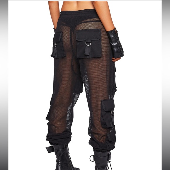 NWT Black Fishnet Rave Cargo Pants (XL) - Picture 2 of 5